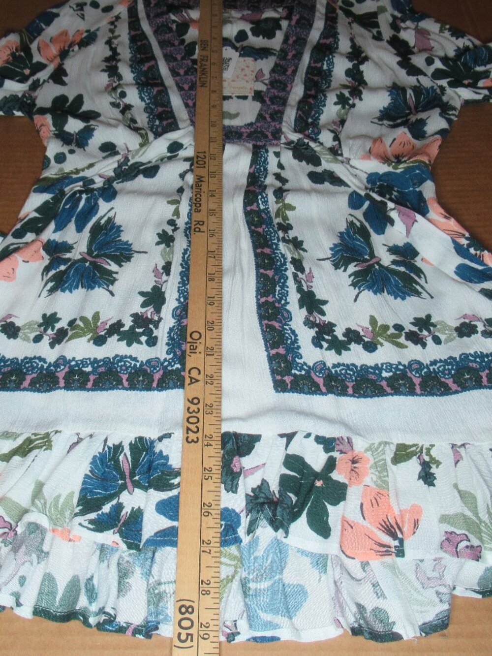 NWT Free People Ivory Floral Border Print Deep V Mini Dress | Size 2 - Picture 5 of 11
